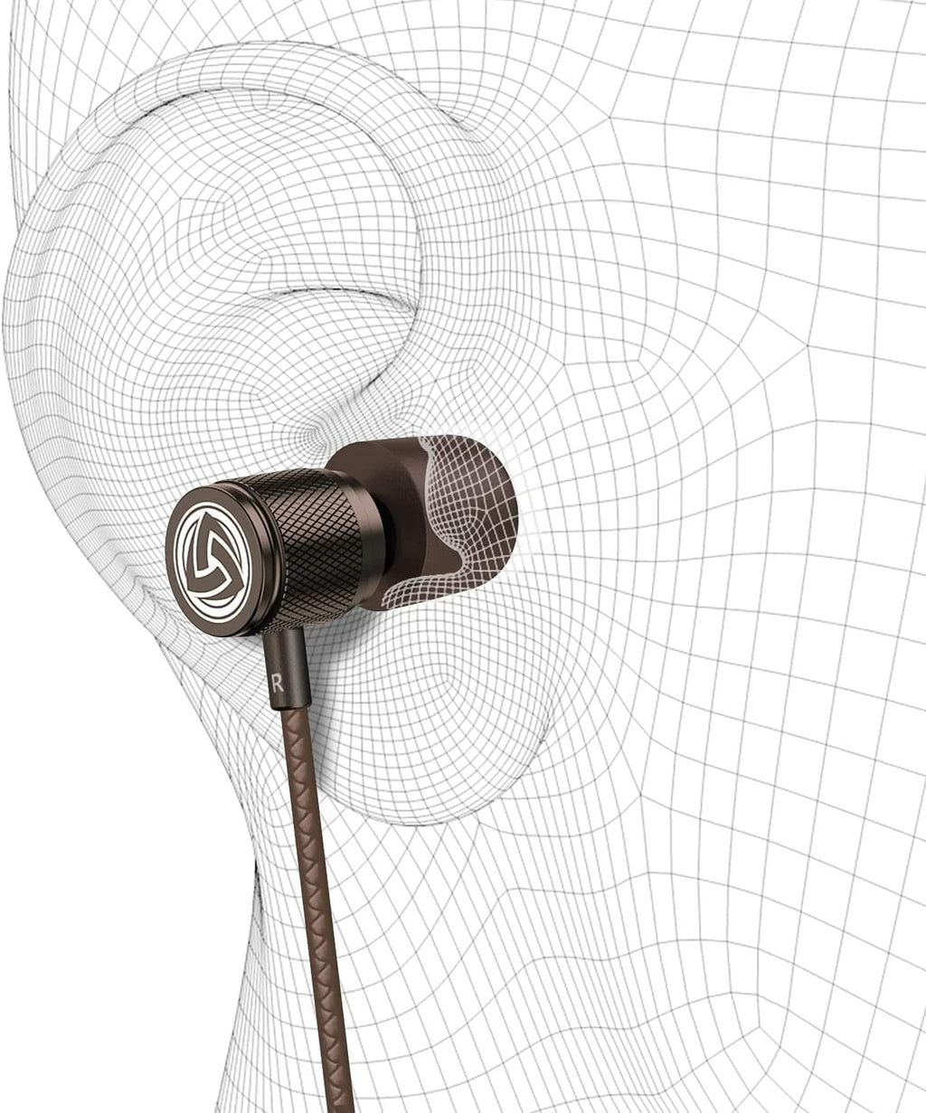 Ultra Wired Earbuds In-Ear Headphones, 5 Years Warranty, Earphones with Microphone, Noise Isolating Ear Buds, Memory Foam for Iphone, Samsung, School Students, Kids, Women, Small Ears - Brown