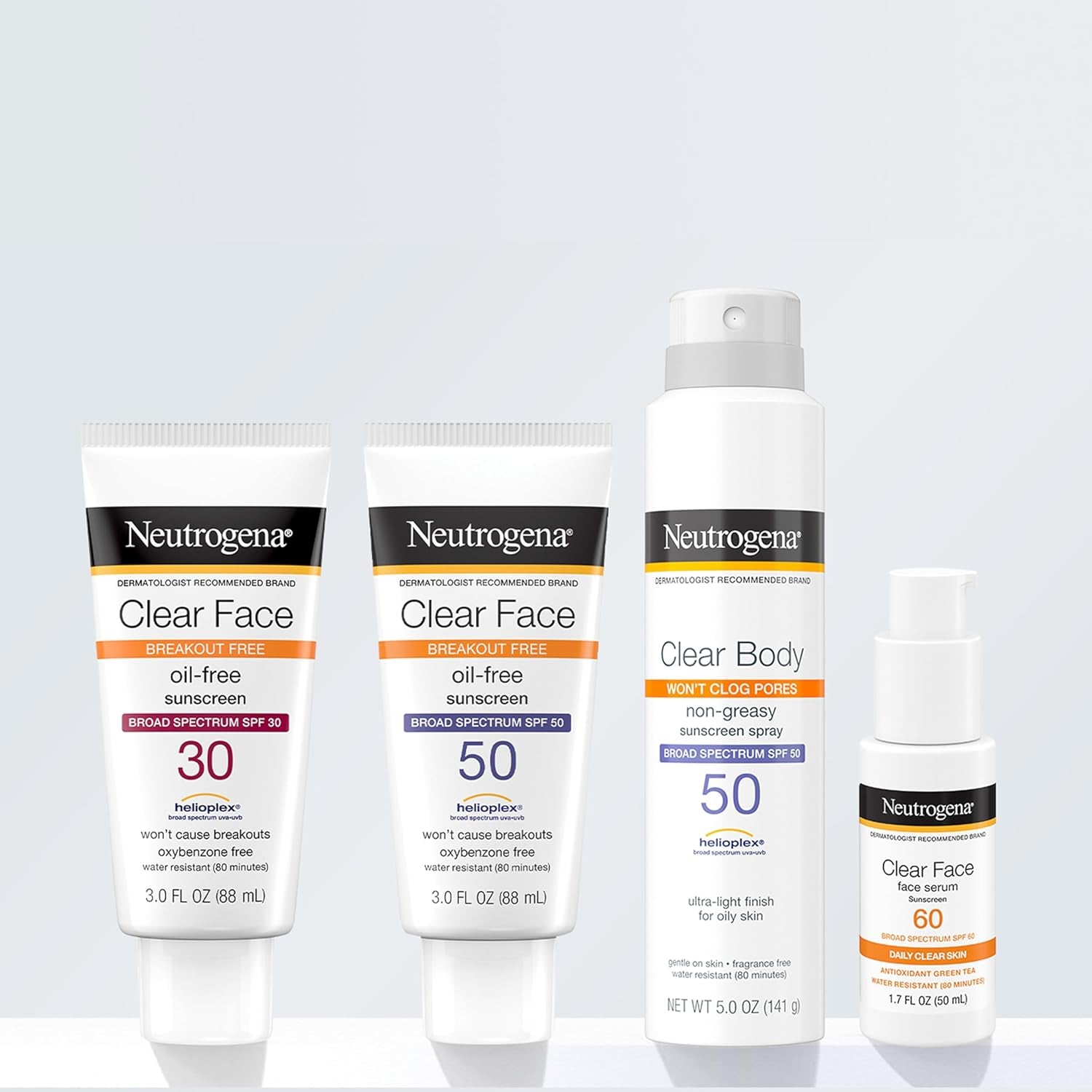 Clear Face Sunscreen Lotion for Acne-Prone Skin, Broad Spectrum SPF 50, Sunscreen for Face & Oily Skin, Oil-,Fragrance- & Oxybenzone-Free, Water Resistant, Matte, Unscented, 3 Fl Oz