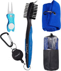 Golf Accessories for Men with Golf Towel Groove Cleaning Golf Club Brush and Divot Tool for Golf Gifts(Set C 4 Pieces in Drawstring Bag)