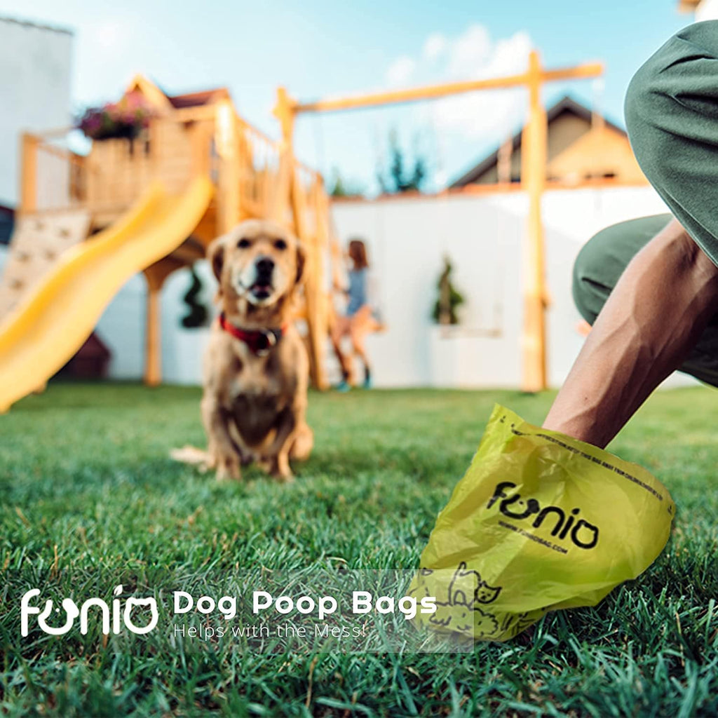 Funio Dog Poop Bags with Dispenser, Extra Thick Doggie Bags, Lavender Scented Pet Waste Bag, Biodegradable Poop Bag for Dogs (360 Bags, Green)