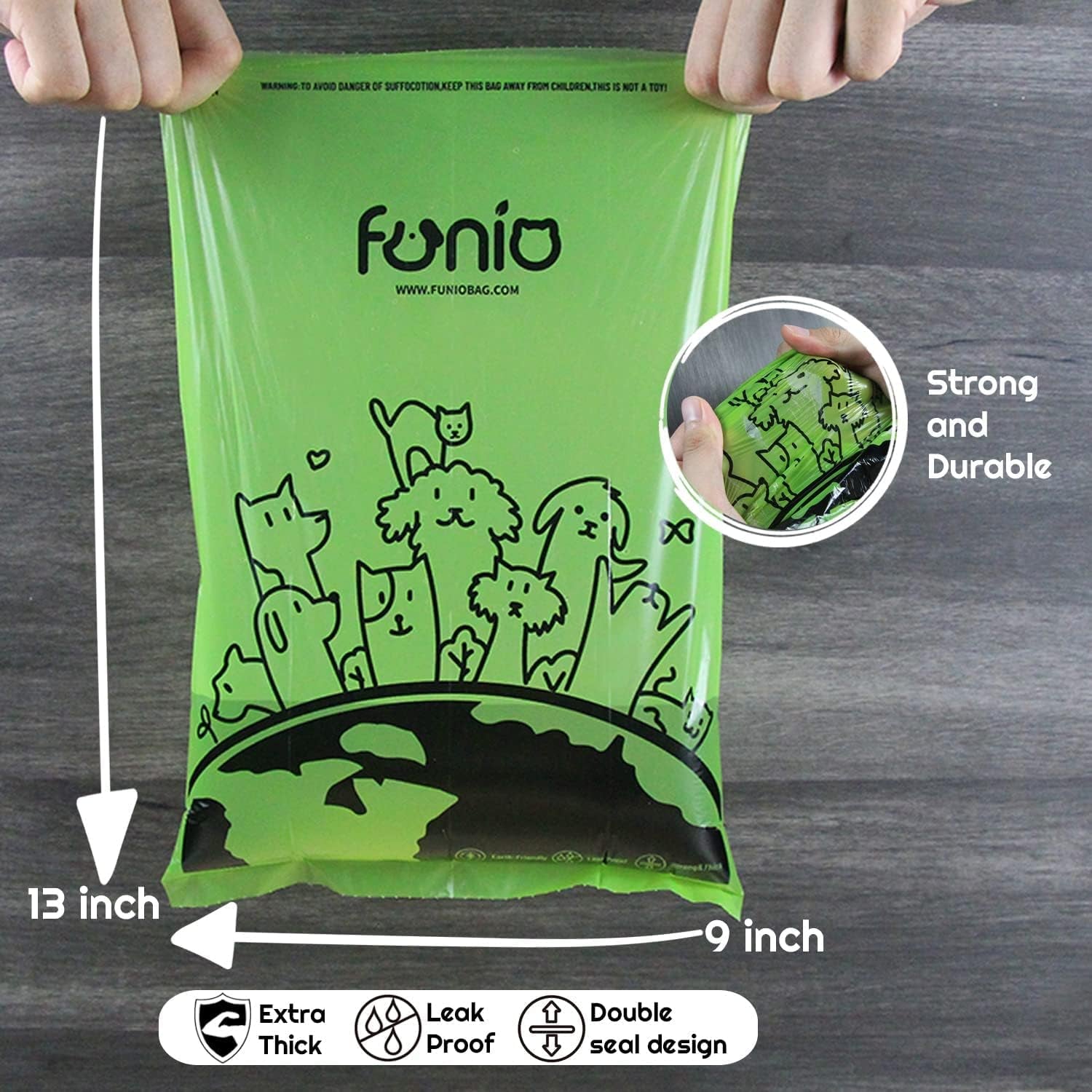 Funio Dog Poop Bags with Dispenser, Extra Thick Doggie Bags, Lavender Scented Pet Waste Bag, Biodegradable Poop Bag for Dogs (360 Bags, Green)