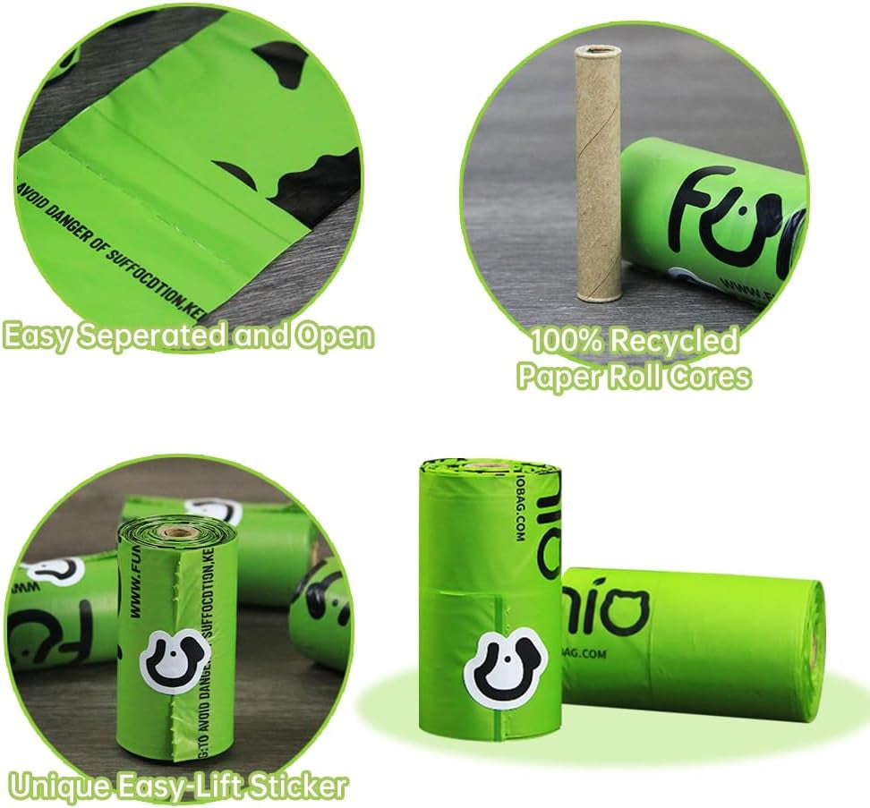 Funio Dog Poop Bags with Dispenser, Extra Thick Doggie Bags, Lavender Scented Pet Waste Bag, Biodegradable Poop Bag for Dogs (360 Bags, Green)